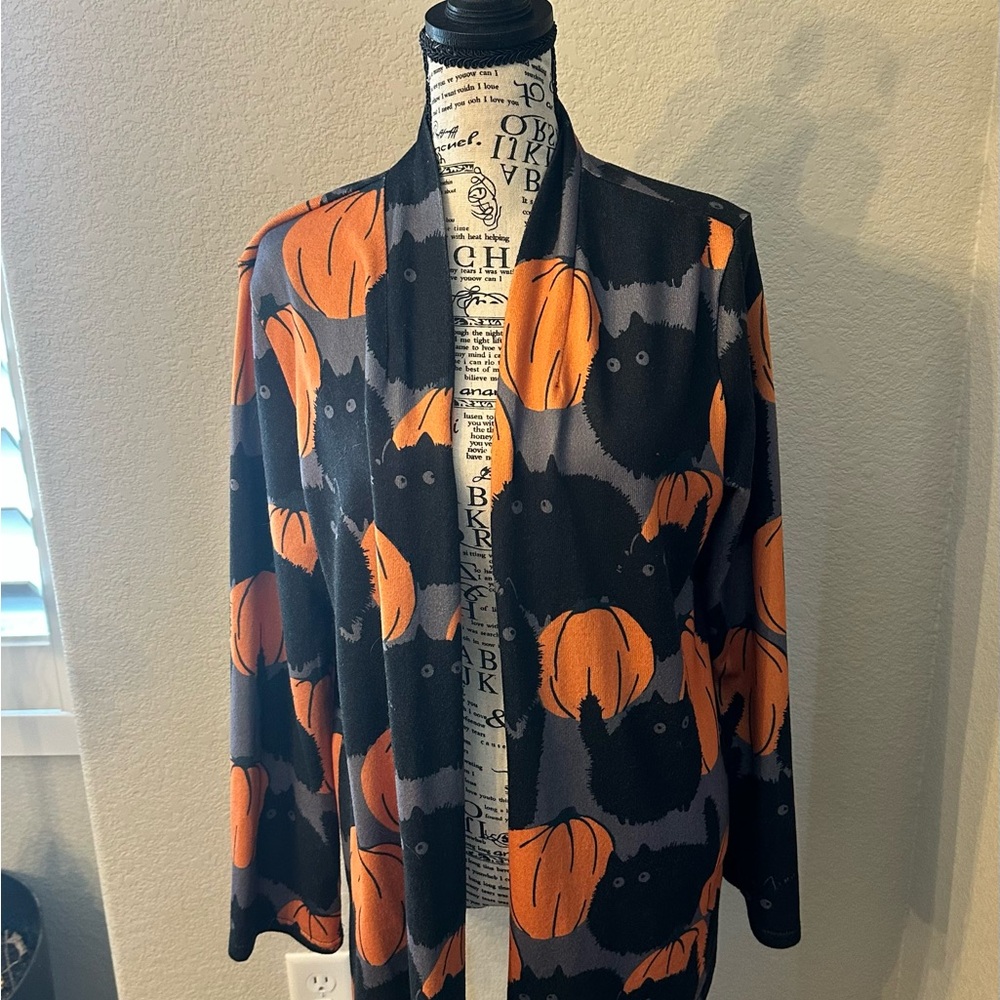 Halloween Pumpkin and Cat Cardigan -XL 🐈‍⬛